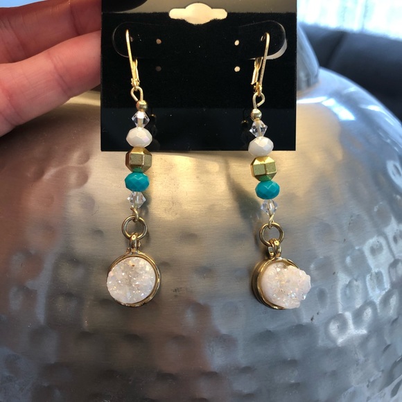Handmade earrings with genuine druzy and Swarovski - Picture 2 of 2